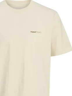 T-shirt manches courtes en coton écru à coupe ample avec fleurs imprimées au dos