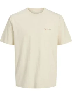 T-shirt manches courtes en coton écru à coupe ample avec fleurs imprimées au dos