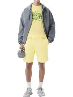 T-shirt manches courtes en coton jaune imprimé à coupe droite avec un col rond