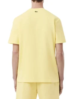 T-shirt manches courtes en coton jaune imprimé à coupe droite avec un col rond
