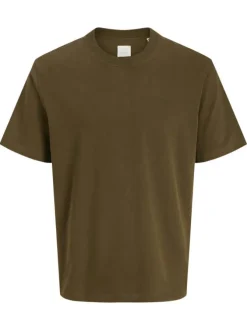 T-shirt manches courtes en coton kaki uni avec une coupe droite