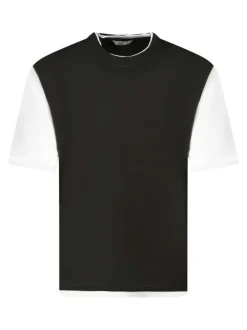 T-shirt manches courtes en coton noir bicolore à coupe droite avec un col rond
