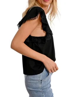 T-shirt manches courtes en coton noir uni avec une coupe droite et un col rond