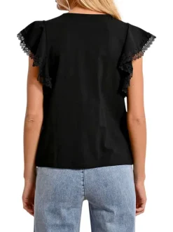 T-shirt manches courtes en coton noir uni avec une coupe droite et un col rond