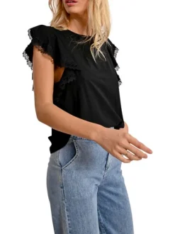 T-shirt manches courtes en coton noir uni avec une coupe droite et un col rond