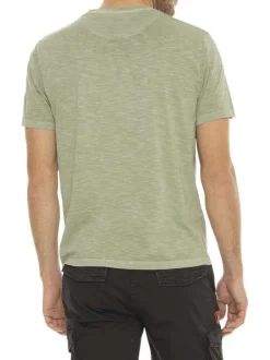 T-shirt manches courtes en coton olive imprimé à coupe droite avec un col rond
