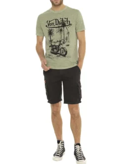 T-shirt manches courtes en coton olive imprimé à coupe droite avec un col rond