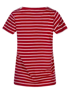 T-shirt à manches courtes en coton rouge rayé avec une coupe droite et un col v
