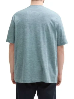 T-shirt manches courtes en coton vert d'eau imprimé jaune avec coupe droite