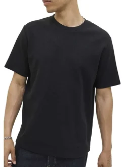 T-shirt à manches courtes noir uni avec une coupe droite et un col rond
