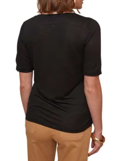T-shirt manches courtes noir uni avec une coupe droite et un col v