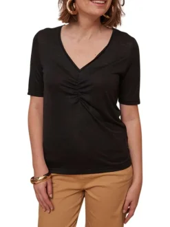 T-shirt manches courtes noir uni avec une coupe droite et un col v
