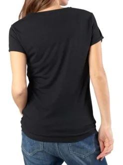 T-shirt manches courtes noir uni avec une coupe droite et un col V