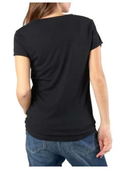T-shirt manches courtes noir uni avec une coupe droite et un col V