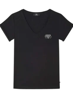 T-shirt manches courtes noir uni avec une coupe droite et un col V