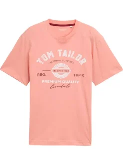 T-shirt manches courtes rose en coton avec logo blanc imprimé à coupe regular