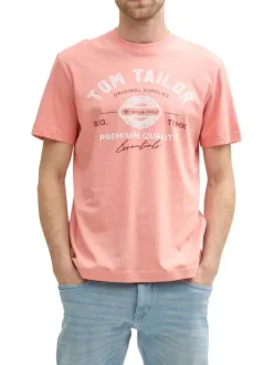 T-shirt manches courtes rose en coton avec logo blanc imprimé à coupe regular