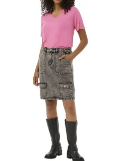 T-shirt manches courtes rose uni avec un col v et une coupe droite