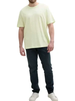 T-shirt manches courtes vert uni en coton avec col rond et coupe droite
