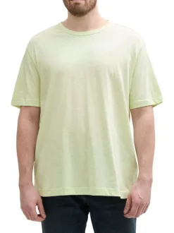 T-shirt manches courtes vert uni en coton avec col rond et coupe droite
