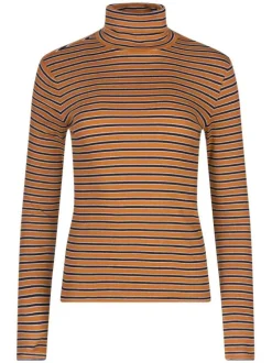 T-shirt à manches longues camel en coton col roulé