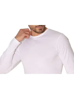 T-shirt manches longues coton blanc uni avec une coupe droite et un col rond