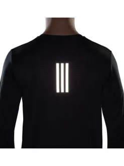 T-shirt manches longues noir à col rond avec bandes iconiques réfléchissantes à l'arrière
