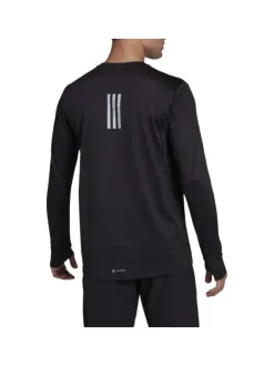 T-shirt manches longues noir à col rond avec bandes iconiques réfléchissantes à l'arrière