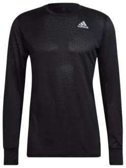 T-shirt manches longues noir à col rond avec bandes iconiques réfléchissantes à l'arrière