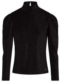 T-shirt manches longues noir pailleté à coupe près du corps et à col montant