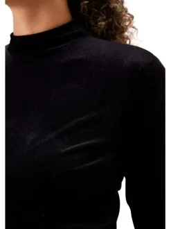 T-shirt manches longues noir uni avec une coupe droite et un col montant