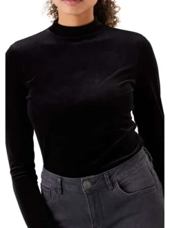 T-shirt manches longues noir uni avec une coupe droite et un col montant