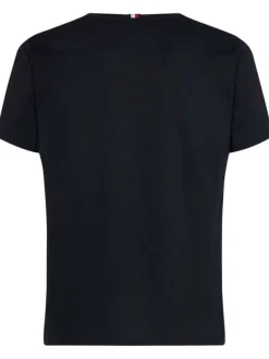 T-shirt marine en coton biologique col rond et manches courtes avec logo brodé sur la poitrine