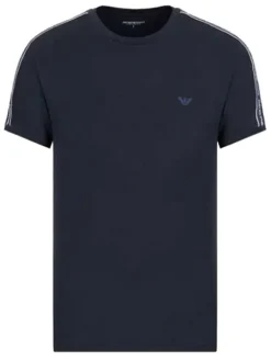 T-shirt marine en coton uni avec logo floqué coupe slim col rond