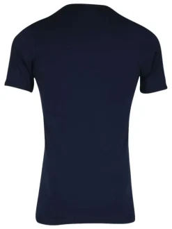T-shirt marine en pur coton avec une coupe droite et un col v