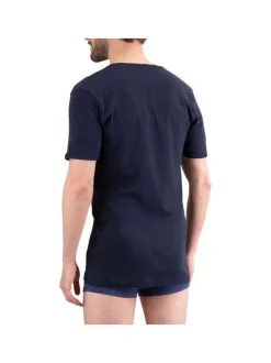 T-shirt marine en pur coton avec une coupe droite et un col v