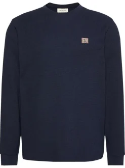 T-shirt marine maille effet gaufrée coupe ajustée et des manches longues