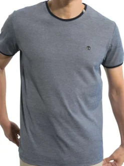 T-shirt marine maille piquée avec une coupe droite et un col rond