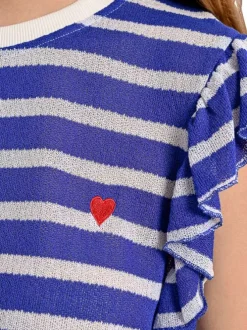 T-shirt marine rayé avec une coupe droite col rond et des manches courtes