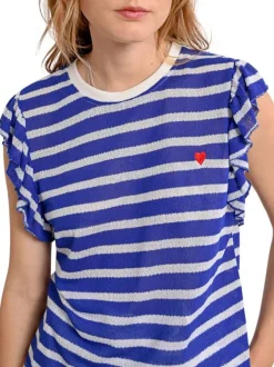 T-shirt marine rayé avec une coupe droite col rond et des manches courtes