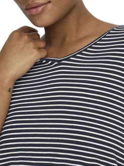 T-shirt marine à rayures avec une coupe ajustée et des manches 3/4