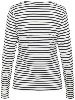T-shirt marine à rayures avec une coupe droite et des manches longues