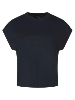T-shirt marine uni avec une coupe droite à col rond et des manches courtes