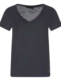 T-shirt marine uni avec une coupe droite col v et des manches courtes