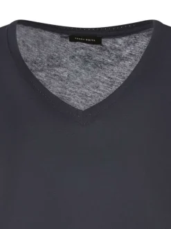 T-shirt marine uni avec une coupe droite col v et des manches courtes