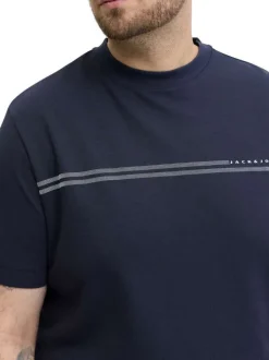 T-shirt marine uni avec une coupe droite, un col rond et des manches courtes