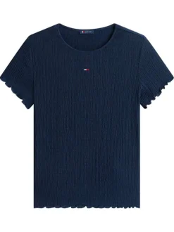 T-shirt marine uni avec une coupe moulante et des manches courtes