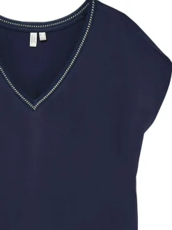 T-shirt marine uni à coupe droite avec un col v et des manches courtes