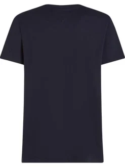 T-shirt marine uni en coton avec une coupe droite à col rond et logo iconique