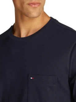 T-shirt marine uni en coton avec une coupe droite à col rond et logo iconique